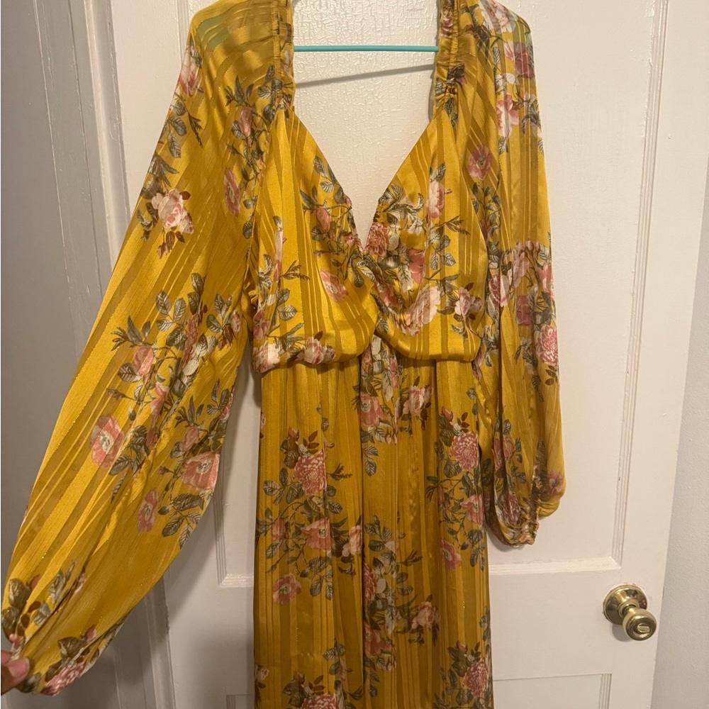 Forever 21 Yellow Floral Long Sleeve Dress